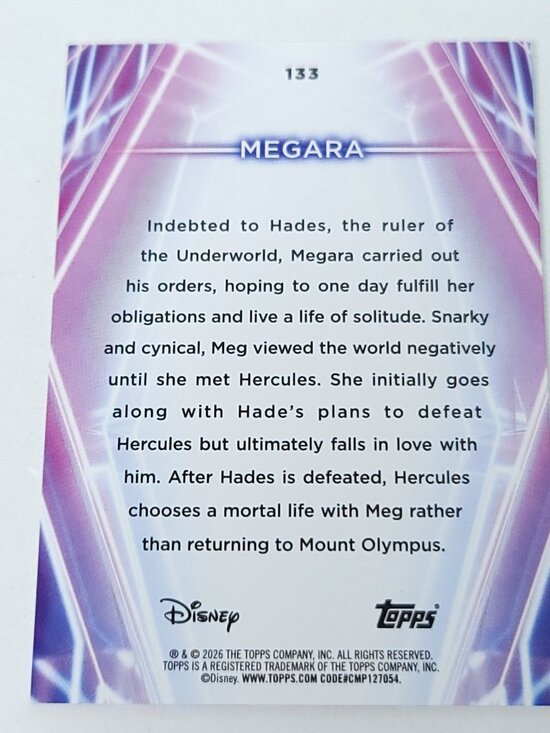 Megara Topps 2026 Disney Neon Holo Parallel Refractor  Megara Topps 2026 Disney Neon Holo Parallel Refractor Limited 080/199